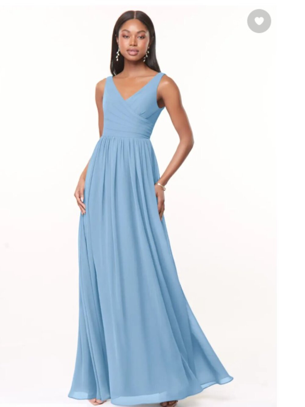 Azazie Women's Keyla Dusty Blue A-Line V-Neck Pleated Chiffon Dress AZ1654059